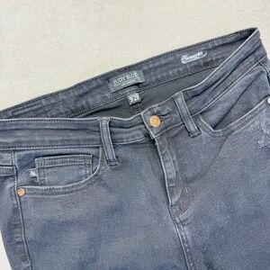 Judy Blue Jeans Women 9/29 Juliana Mid Rise Destroyed Leopard Patch Skinny Black